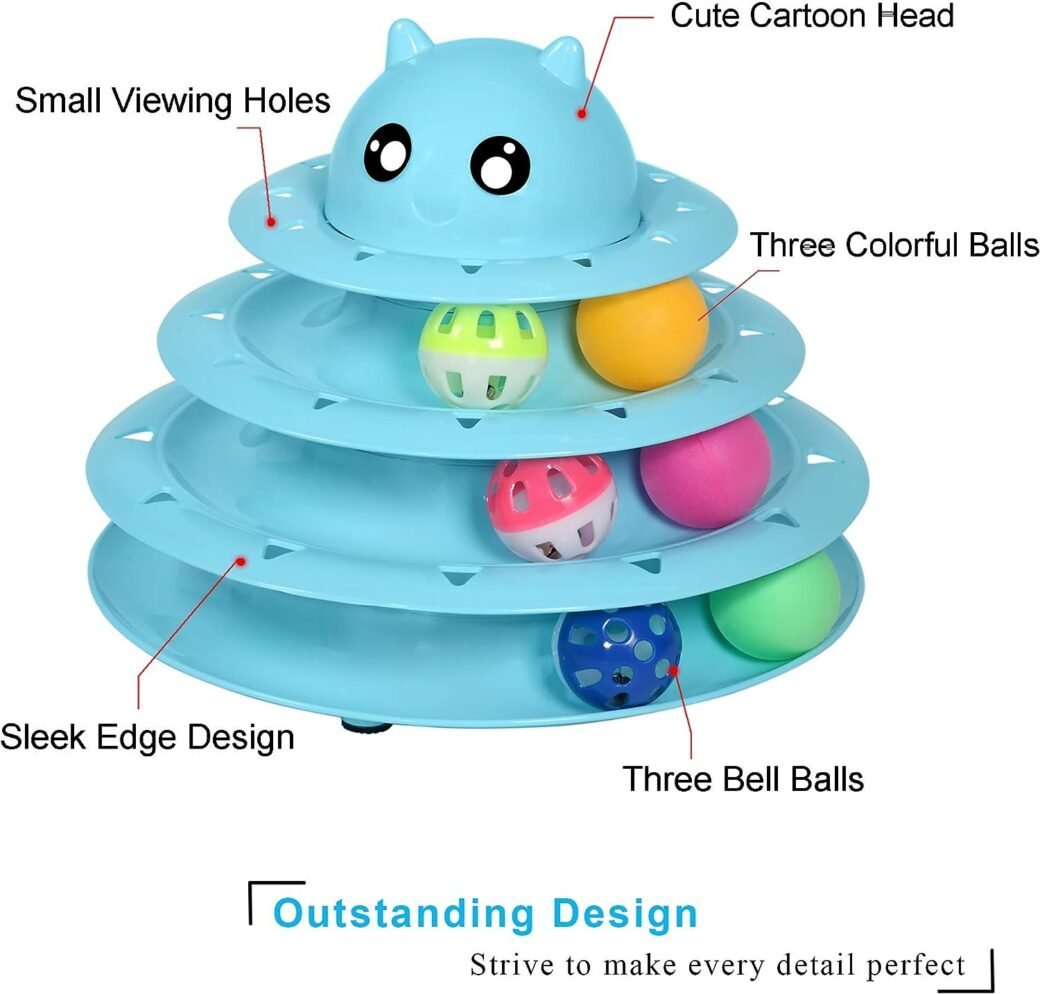 Christmas Cat Toy Roller 3-Level Turntable Cat Toy Balls with Six Colorful Balls - Image 7