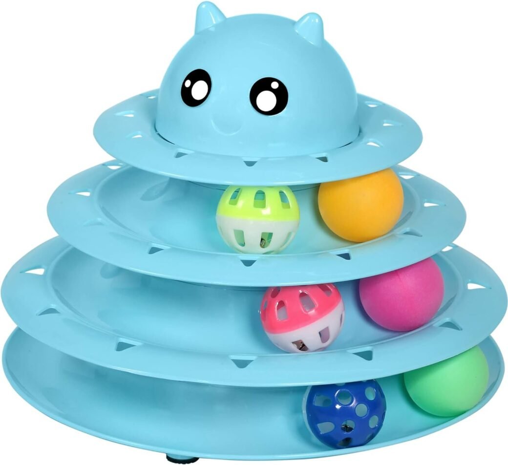 Christmas Cat Toy Roller 3-Level Turntable Cat Toy Balls with Six Colorful Balls